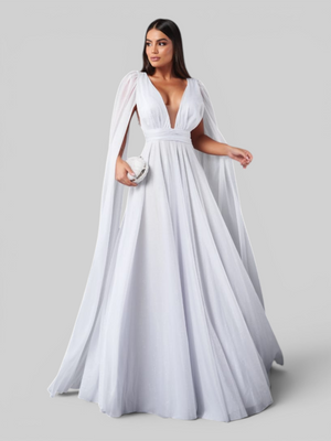 Vestido de Festa Longo Tule Premium com Brilho e Capa Aurora