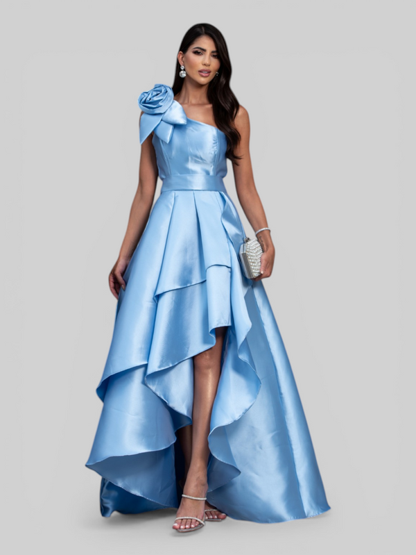 Vestido de Festa Longo Zibeline Drape Flowers