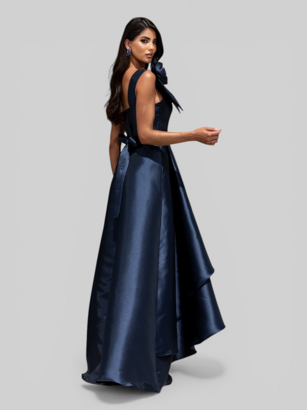 Vestido de Festa Longo Zibeline Drape Flowers