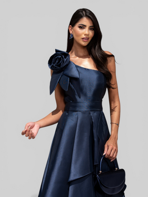 Vestido de Festa Longo Zibeline Drape Flowers