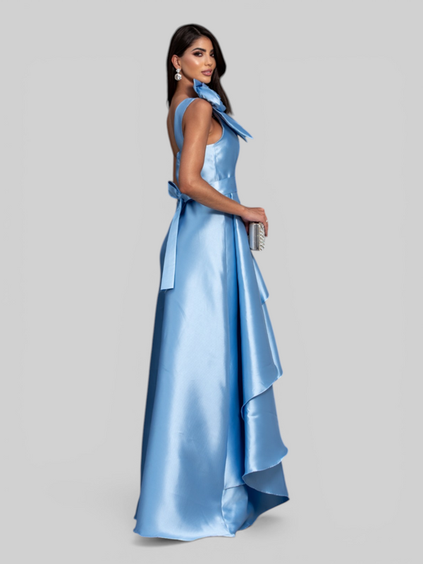 Vestido de Festa Longo Zibeline Drape Flowers