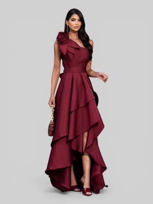 Vestido de Festa Longo Zibeline Drape Flowers