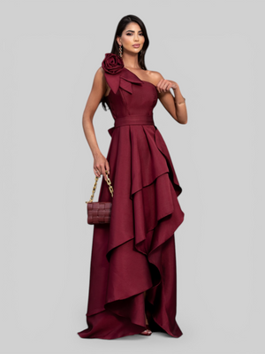 Vestido de Festa Longo Zibeline Drape Flowers