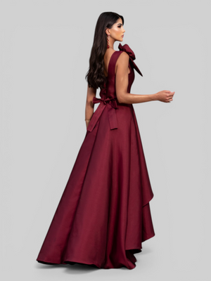 Vestido de Festa Longo Zibeline Drape Flowers