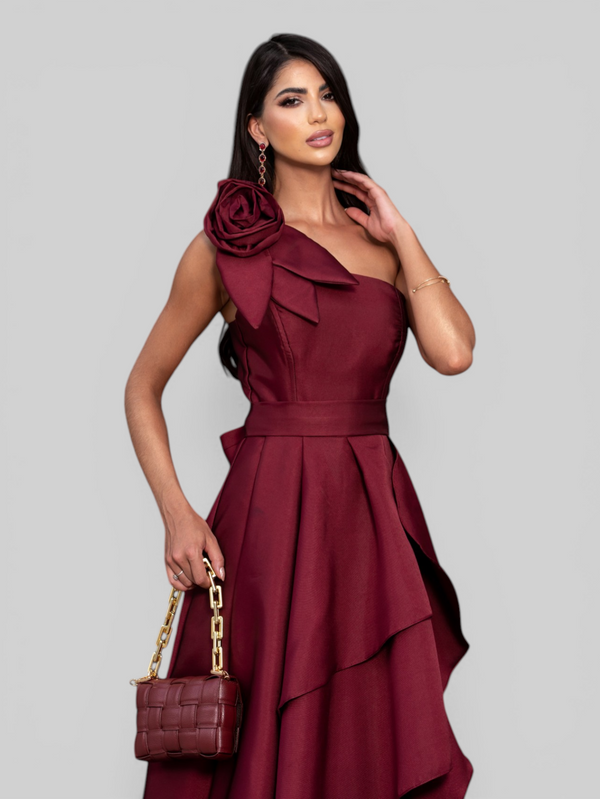 Vestido de Festa Longo Zibeline Drape Flowers