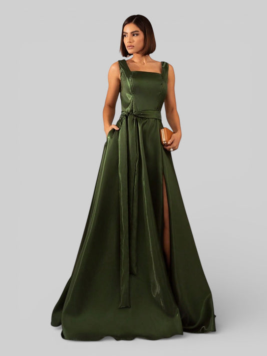 Vestido de Festa Longo Zibeline Glow Gola Quadrada Katarina - Aurea Dress