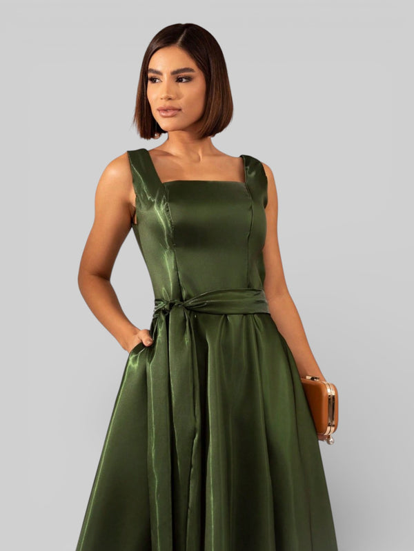 Vestido de Festa Longo Zibeline Glow Gola Quadrada Katarina - Aurea Dress