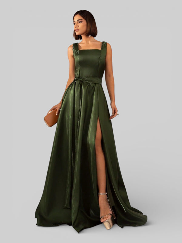 Vestido de Festa Longo Zibeline Glow Gola Quadrada Katarina - Aurea Dress