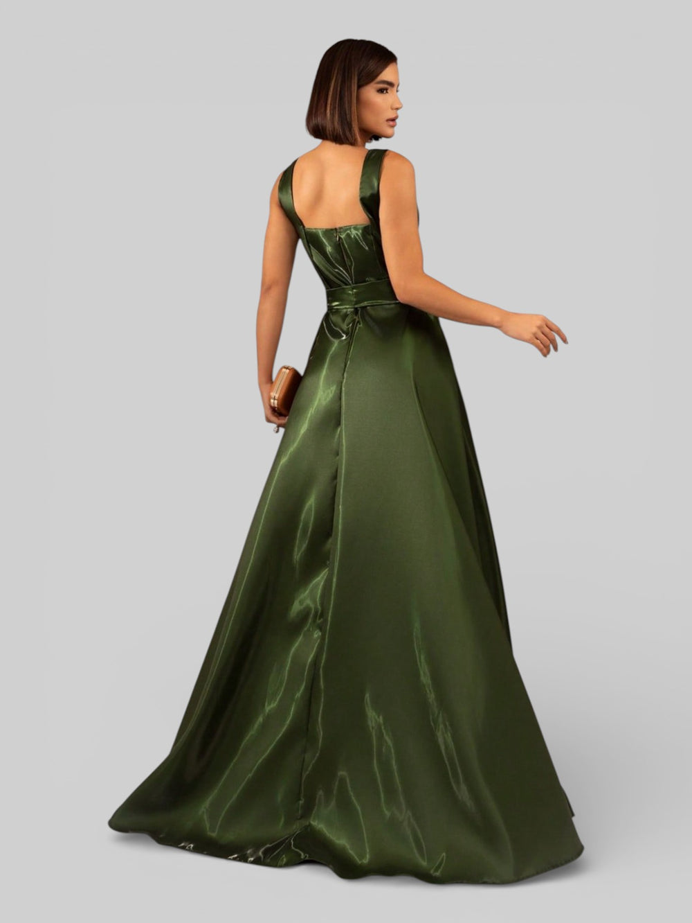 Vestido de Festa Longo Zibeline Glow Gola Quadrada Katarina