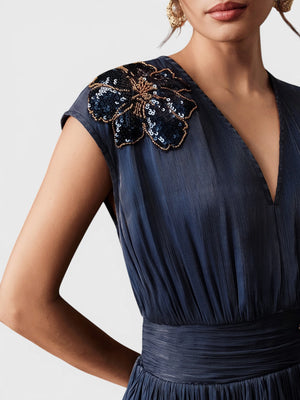 Vestido de Festa Longo com Bordado Flor Paetê Talismã