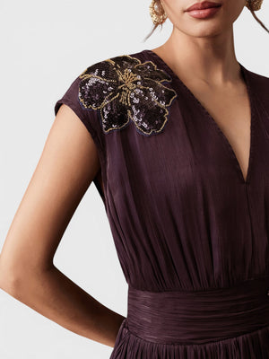 Vestido de Festa Longo com Bordado Flor Paetê Talismã
