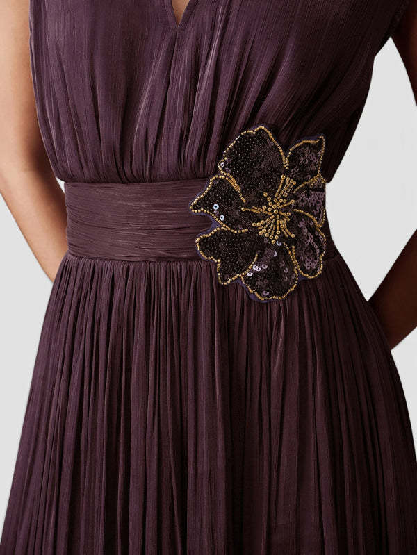 Vestido de Festa Longo com Bordado Flor Paetê Talismã