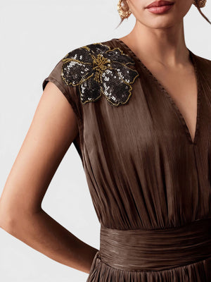 Vestido de Festa Longo com Bordado Flor Paetê Talismã