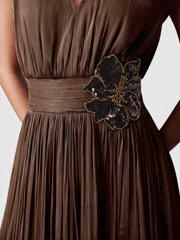Vestido de Festa Longo com Bordado Flor Paetê Talismã