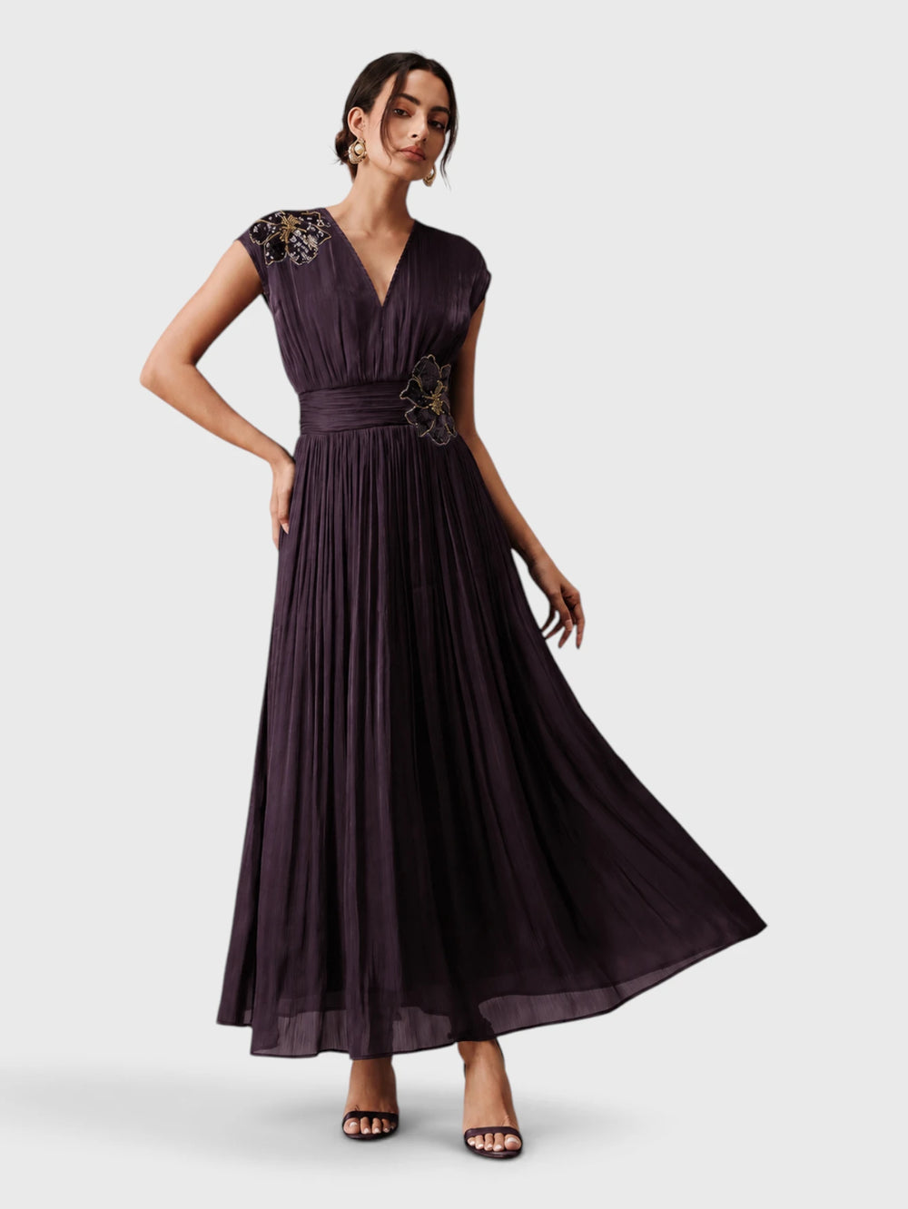Vestido de Festa Longo com Bordado Flor Paetê Talismã