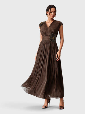 Vestido de Festa Longo com Bordado Flor Paetê Talismã