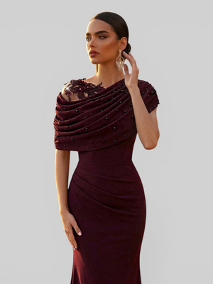 Vestido de Festa Longo com Bordado Pérolas Luxemburgo