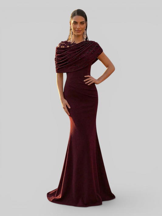 Vestido de Festa Longo com Bordado Pérolas Luxemburgo