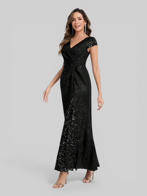 Vestido de Festa Longo com Brilho e Paetê Torcido