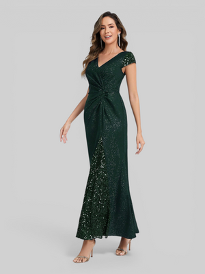 Vestido de Festa Longo com Brilho e Paetê Torcido