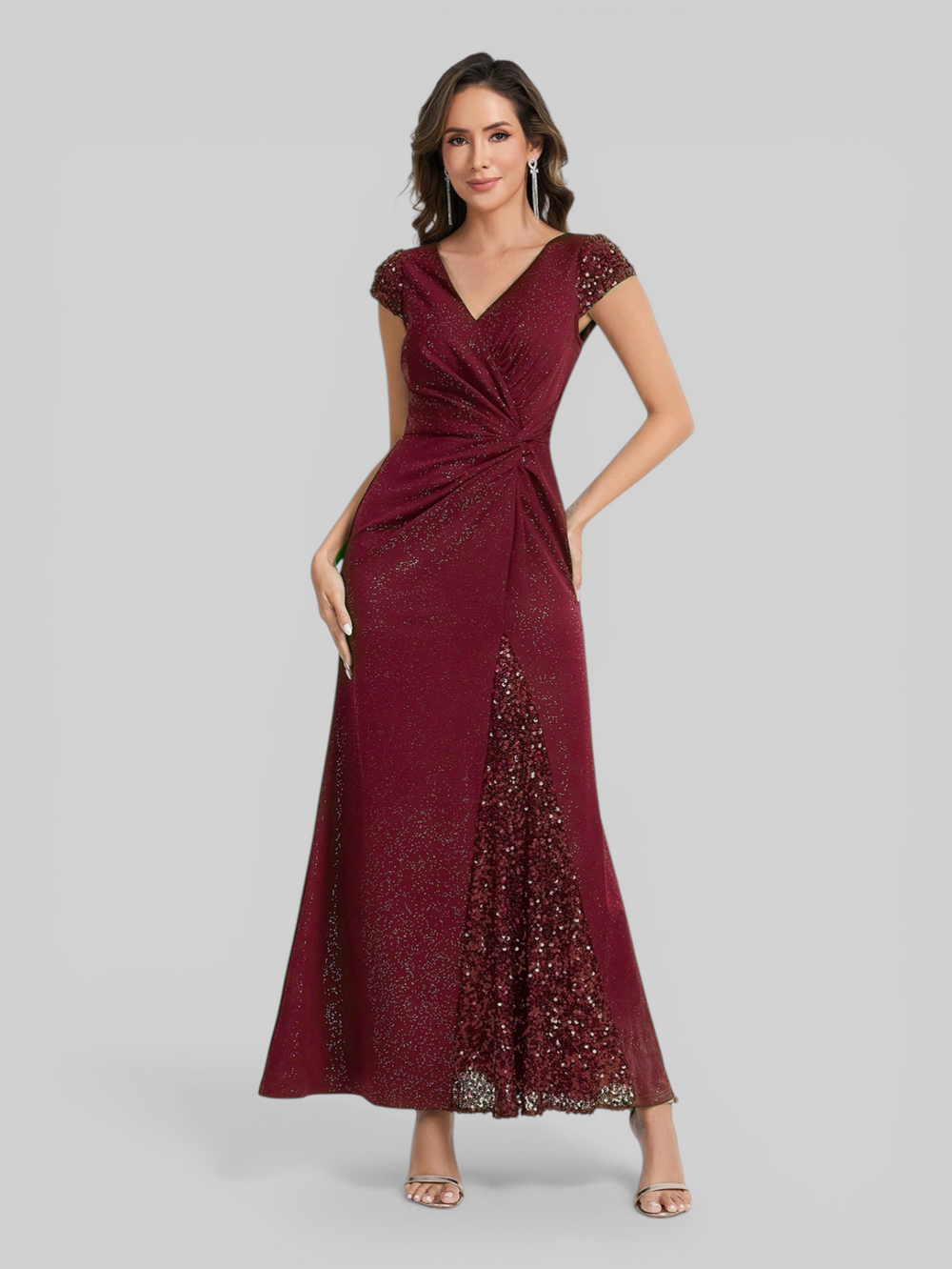 Vestido de Festa Longo com Brilho e Paetê Torcido