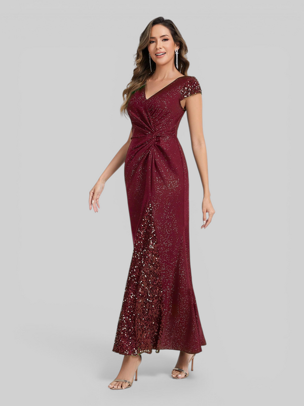 Vestido de Festa Longo com Brilho e Paetê Torcido