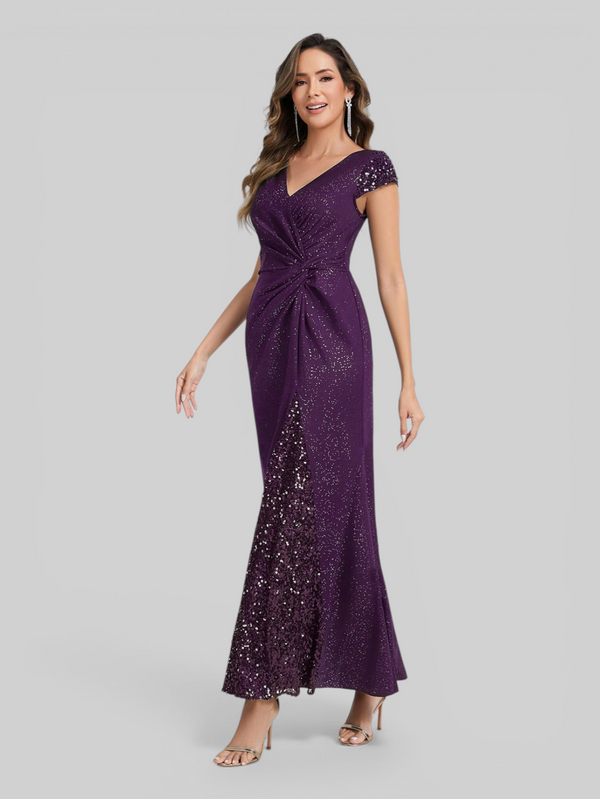 Vestido de Festa Longo com Brilho e Paetê Torcido