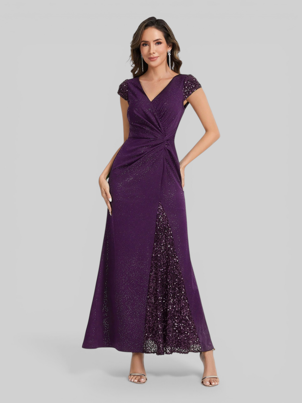 Vestido de Festa Longo com Brilho e Paetê Torcido