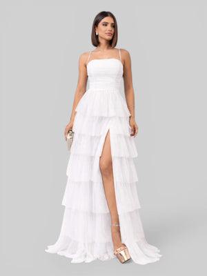 Vestido de Festa Longo com Brilho em Camadas Dublin - Aurea Dress