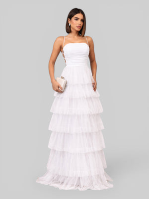 Vestido de Festa Longo com Brilho em Camadas Dublin - Aurea Dress