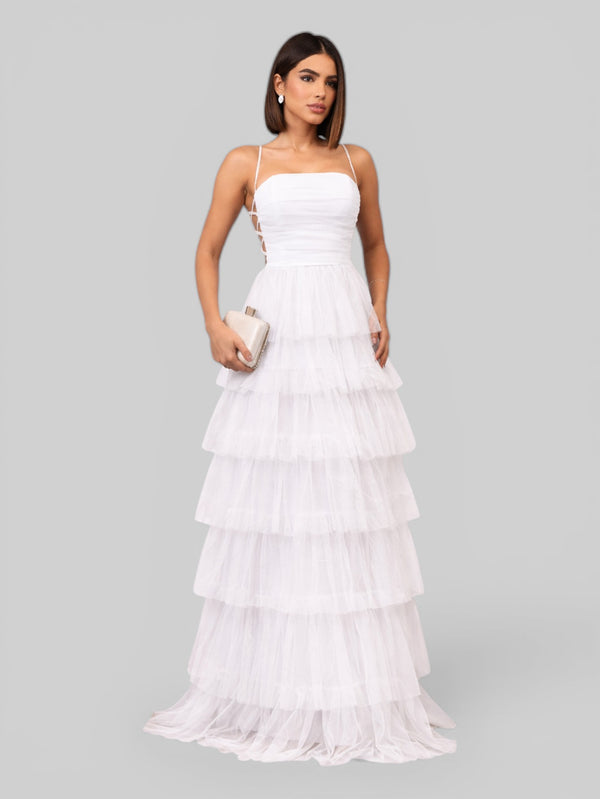 Vestido de Festa Longo com Brilho em Camadas Dublin - Aurea Dress