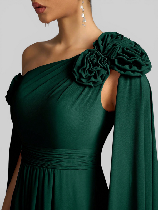 Vestido de Festa Longo com Capa dupla Flores Aurora