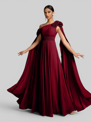 Vestido de Festa Longo com Capa dupla Flores Aurora