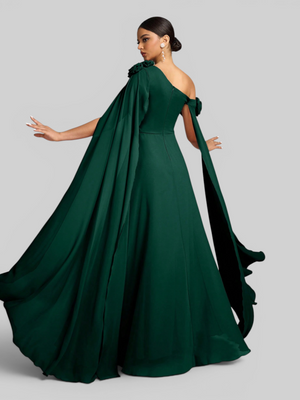 Vestido de Festa Longo com Capa dupla Flores Aurora