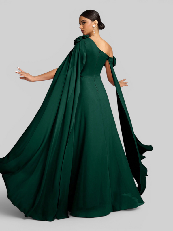Vestido de Festa Longo com Capa dupla Flores Aurora