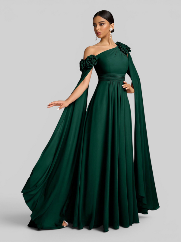 Vestido de Festa Longo com Capa dupla Flores Aurora