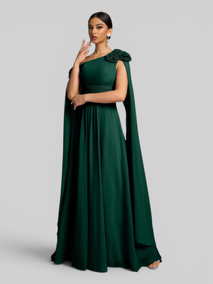 Vestido de Festa Longo com Capa dupla Flores Aurora