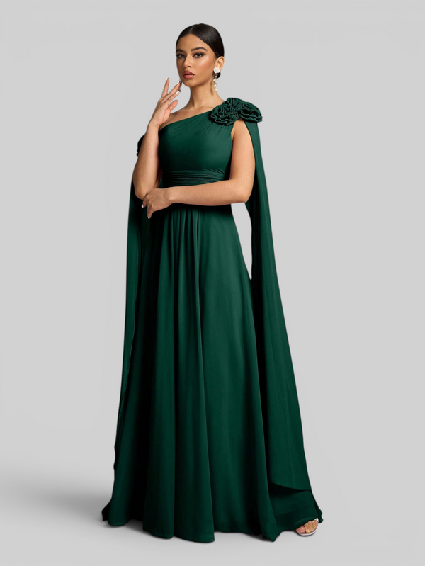 Vestido de Festa Longo com Capa dupla Flores Aurora