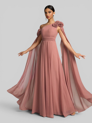 Vestido de Festa Longo com Capa dupla Flores Aurora