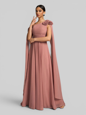 Vestido de Festa Longo com Capa dupla Flores Aurora