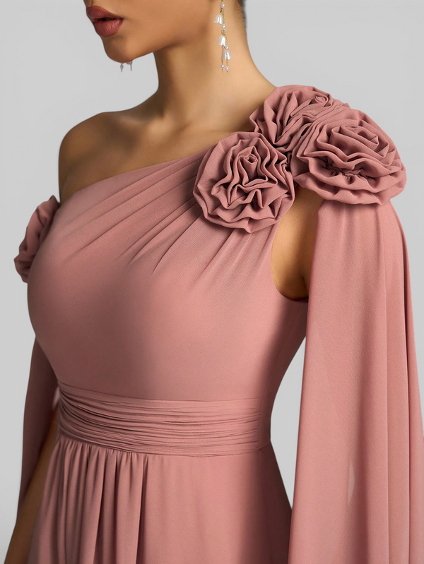 Vestido de Festa Longo com Capa dupla Flores Aurora