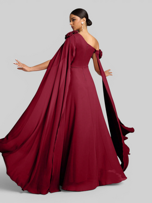 Vestido de Festa Longo com Capa dupla Flores Aurora