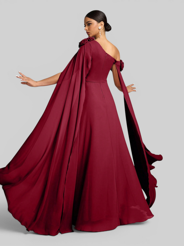Vestido de Festa Longo com Capa dupla Flores Aurora