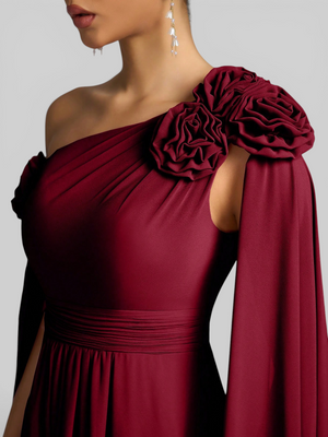Vestido de Festa Longo com Capa dupla Flores Aurora