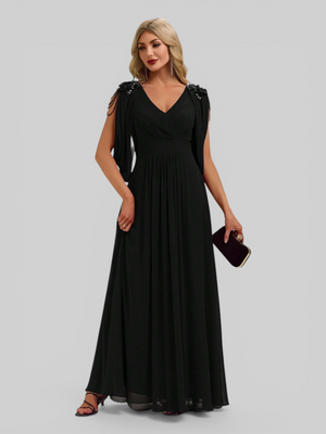 Vestido de Festa Longo com Capa e Apliques Oriente