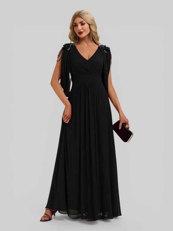 Vestido de Festa Longo com Capa e Apliques Oriente