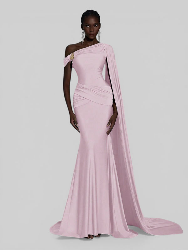 Vestido de Festa Longo com Capa e Fivela Elegante Pamela