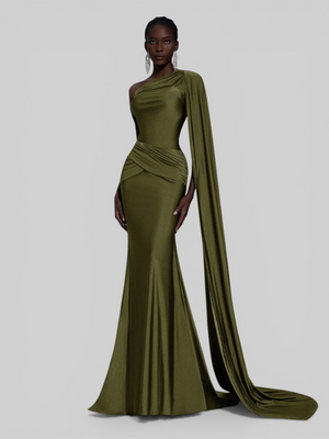 Vestido de Festa Longo com Capa e Fivela Elegante Pamela