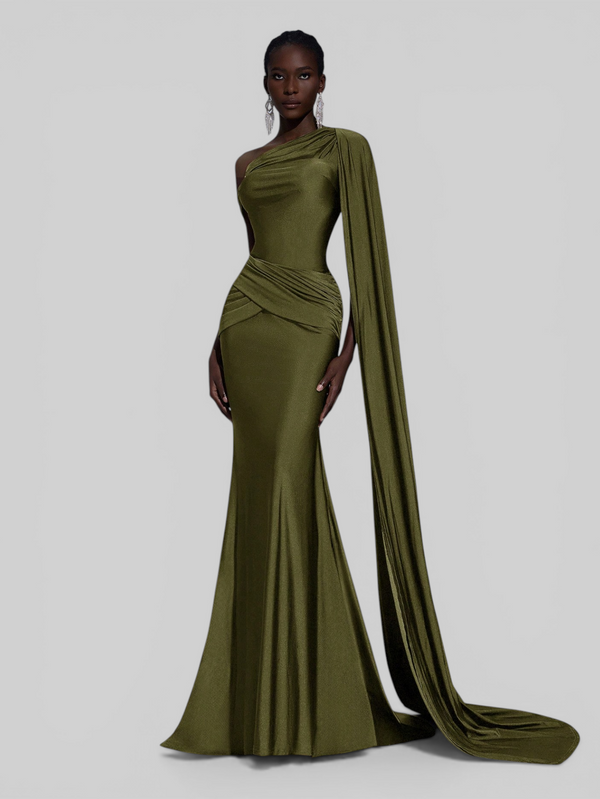 Vestido de Festa Longo com Capa e Fivela Elegante Pamela