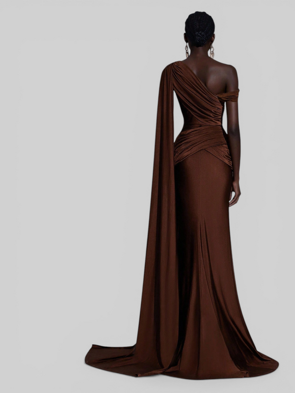 Vestido de Festa Longo com Capa e Fivela Elegante Pamela